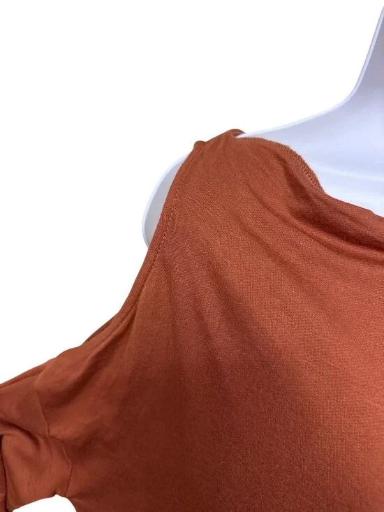 Silence + Noise Cold Shoulder Top Women's XS Rust Brown Knit Rayon Blend - Picture 4 of 10